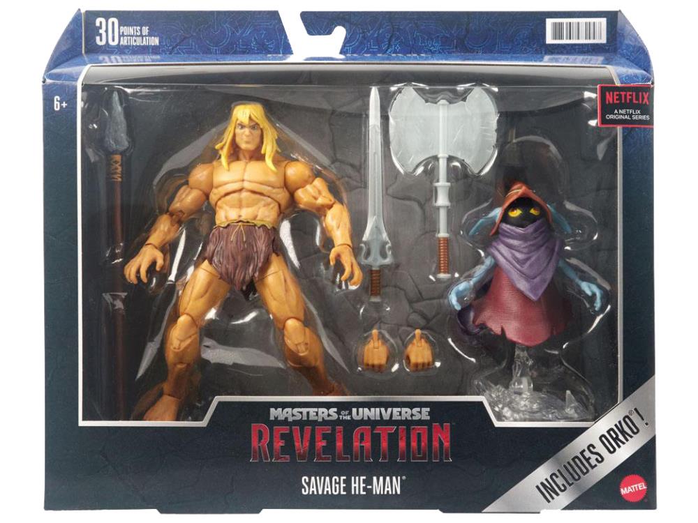 Masters of the Universe Masterverse Revelation Savage He-Man Action Figure (Includes Orko) Deluxe